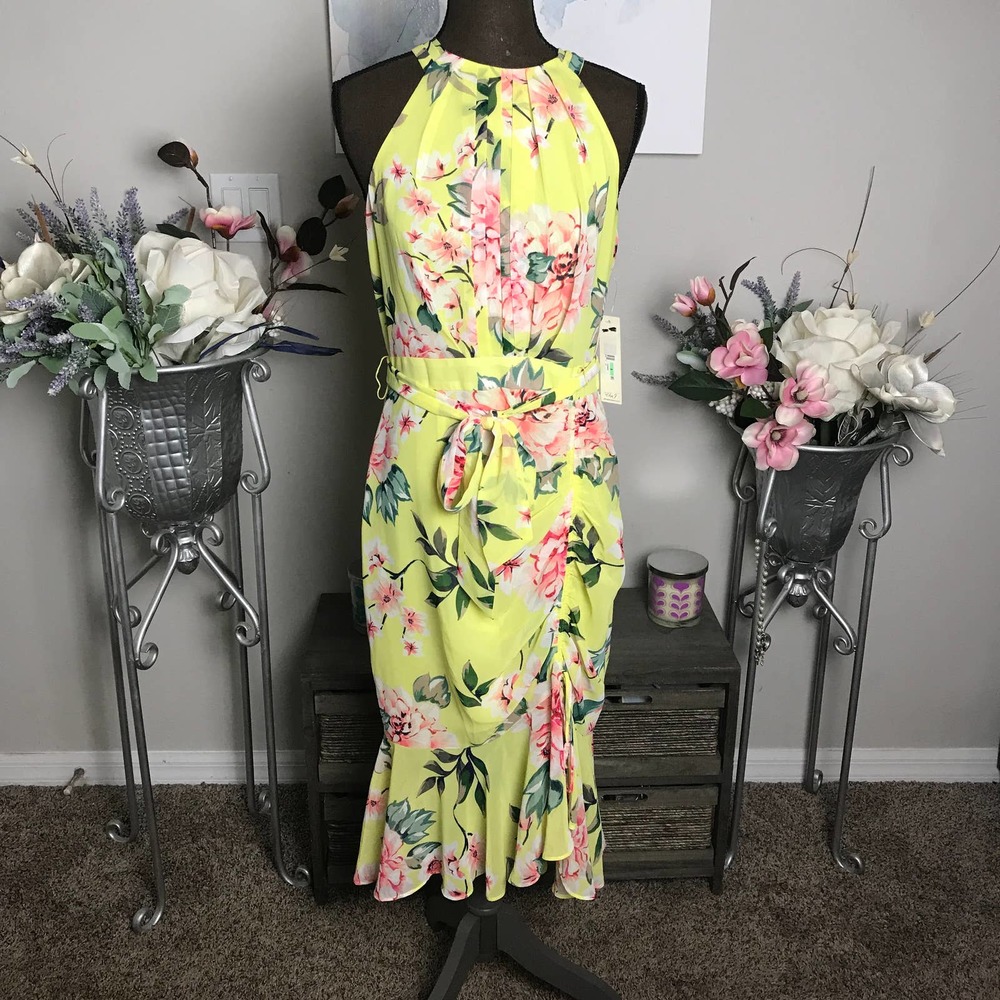 Eliza J Venetian Chiffon Halter Dress